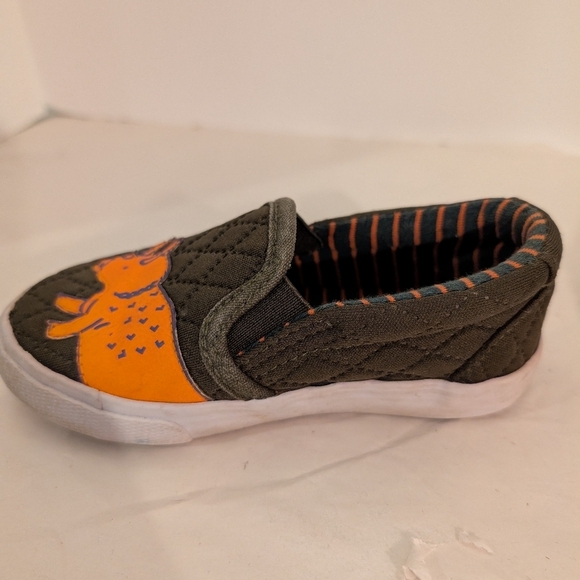 Cat & Jack Toddler Boy Green and Orange Dinosaur Slip On Sneakers in Size 7 - Picture 2 of 10